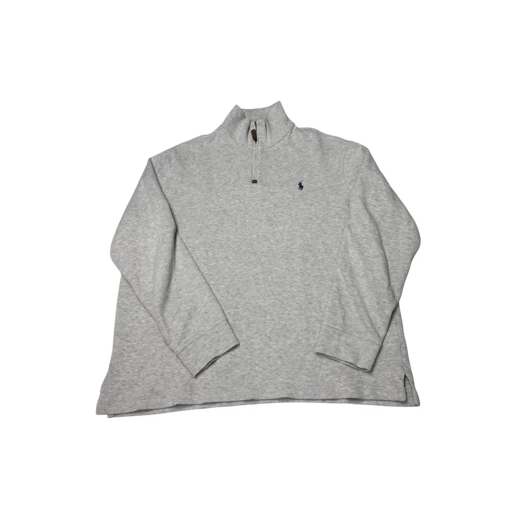 Polo Ralph Lauren Mens XL Heather Grey Cotton 1/4 Zip Pullover Sweater Pony Logo